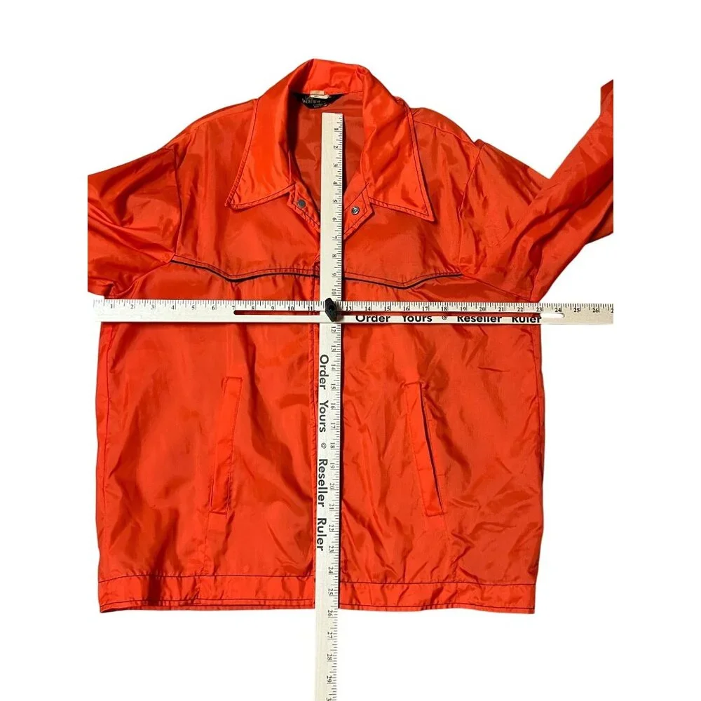 70s 80's Weathercaster Orange Nylon WindBreaker Jacket Large USA Vtg Streetwear